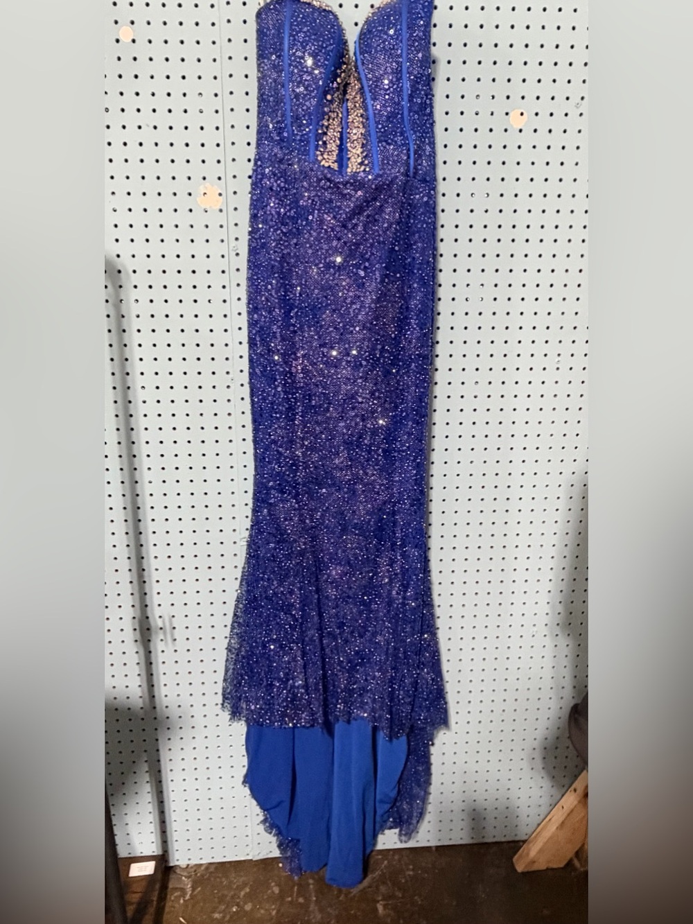 Jovani Size 6 Royal Blue Sequin Rhinestone Beaded High Low Formal Gown